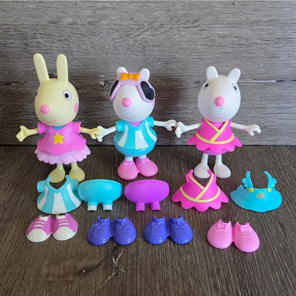 Peppa Pig Dress Up Dolls Snap On Clothes Lot Rebecca Rabbit Suzy Sheep